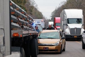 Another less serious wreck happened Thursday morning in the westbound lane of Interstate 20 about four miles east of the original wreck which had traffic backed up well into the night. (Justin Sellers/The Vicksburg Post)