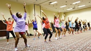 FIRST REHEARSAL: Contestants rehearse at the Vicksburg Convention Center Saturday during the first official practice of the Miss Mississippi Pageant week.