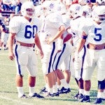 Sean Brewer (60) looks toward the sideline during his playing days at Millsaps College. Brewer, a defensive tackle, still holds the school records for career tackles and sacks. (Submitted to The Vicksburg Post)